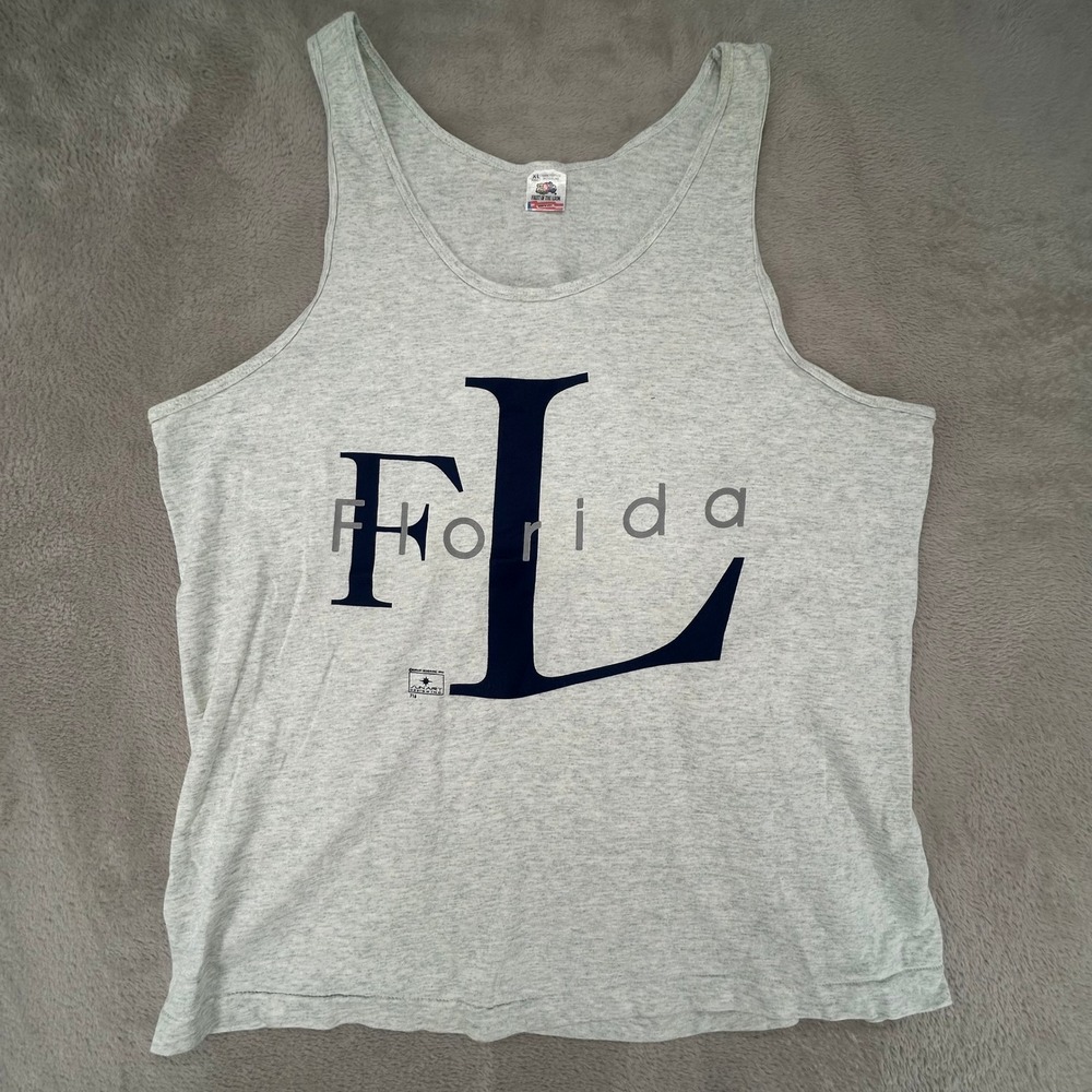 Vintage Florida Tank Top Mens XL Gray Preowned Stain